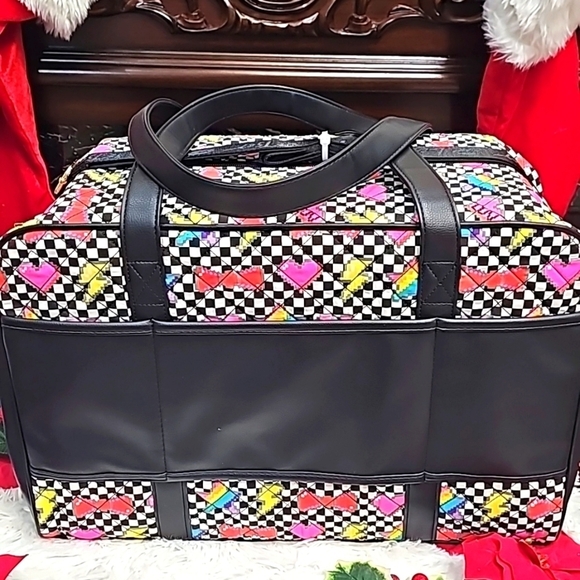 BETSEY JOHNSON BLACK/MULTICOLORED PIXEL SQUARE CLOTH LUV BETSEY WEEKENDER - Picture 5 of 6